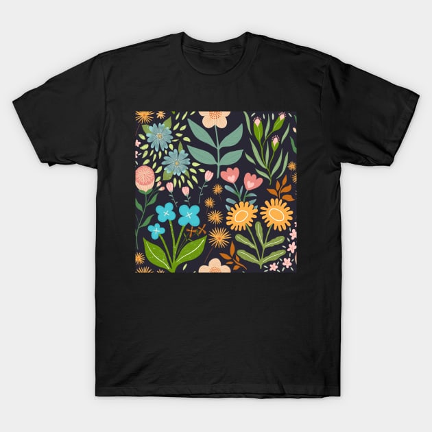 Flower garden on black T-Shirt by Papergrape